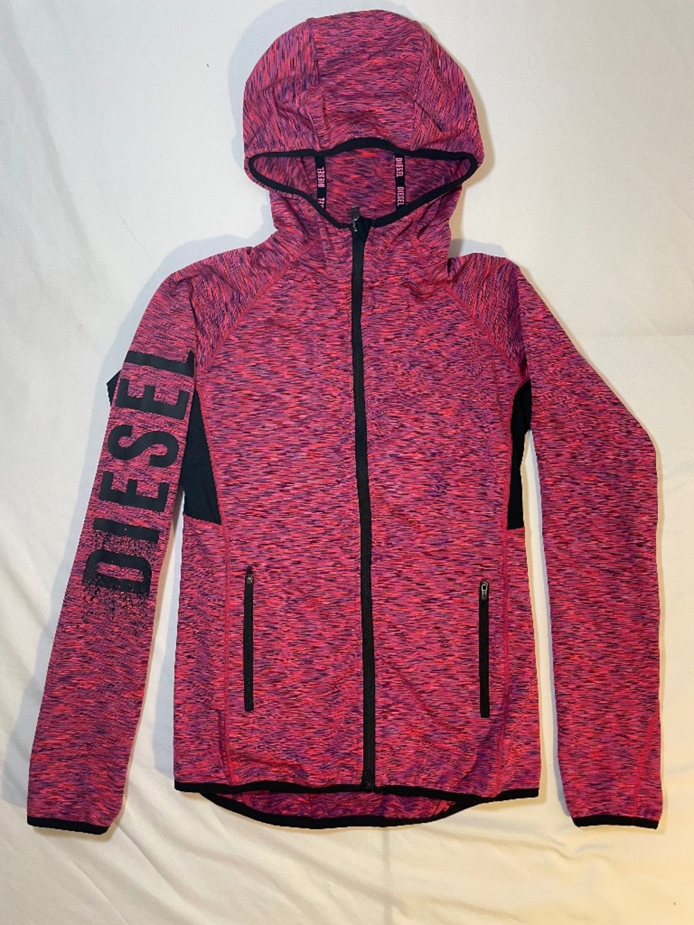 Pink and Black Diesel Athletic Full Zip Jacket
